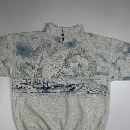 L - Vintage 1990's Art Unlimited Sailboat Quarter-Zip Sweatshirt