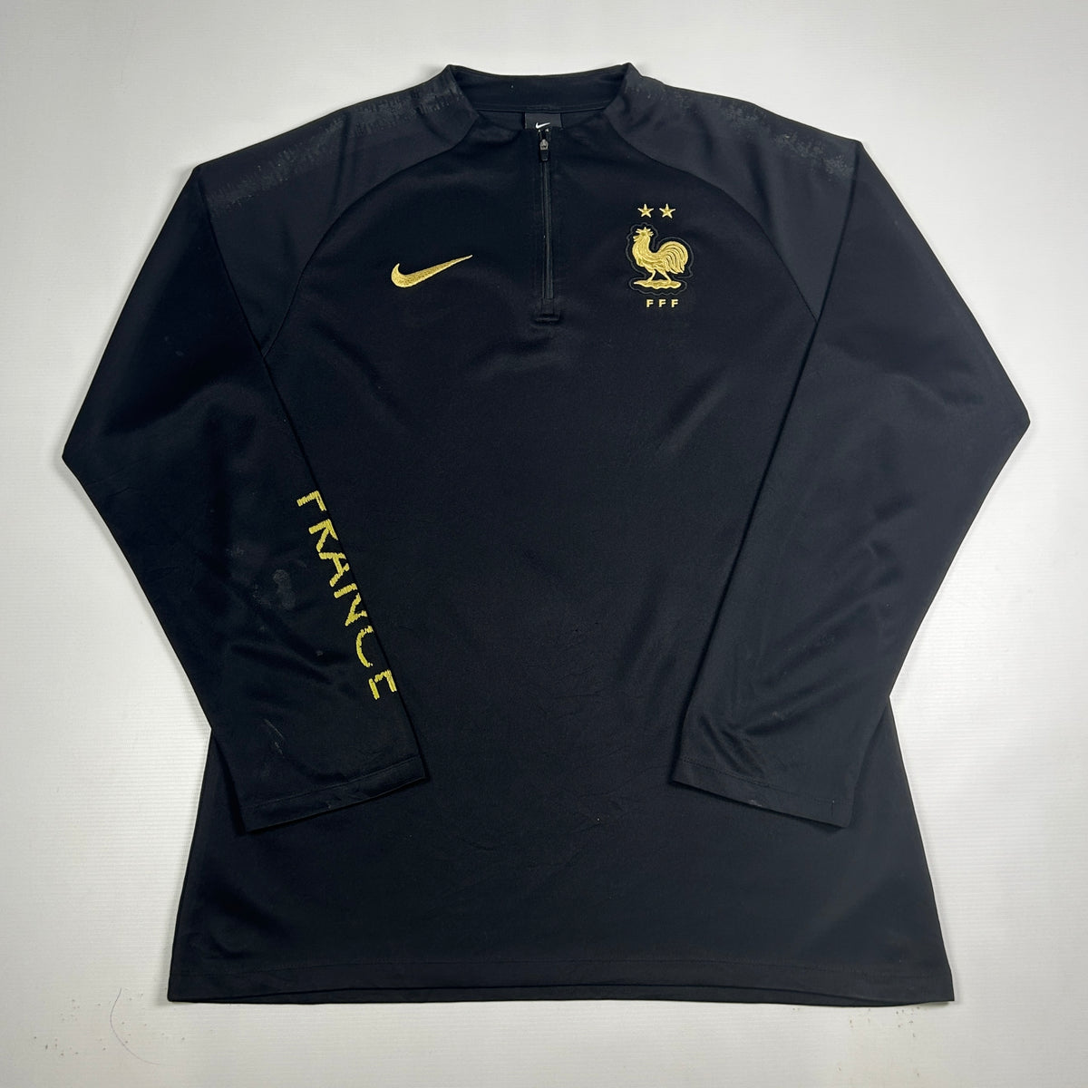 XL - Vintage 2010's Nike France FFF Dri-FIT Black Quarter-Zip Training Top