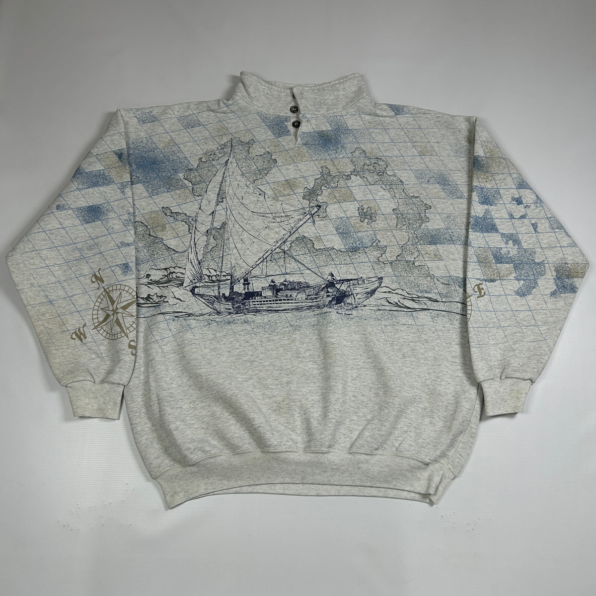 L - Vintage 1990's Art Unlimited Sailboat Quarter-Zip Sweatshirt