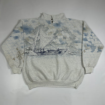 L - Vintage 1990's Art Unlimited Sailboat Quarter-Zip Sweatshirt