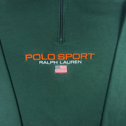 L- 1990's Polo Sport Ralph Lauren Green Quarter-Zip Sweatshirt