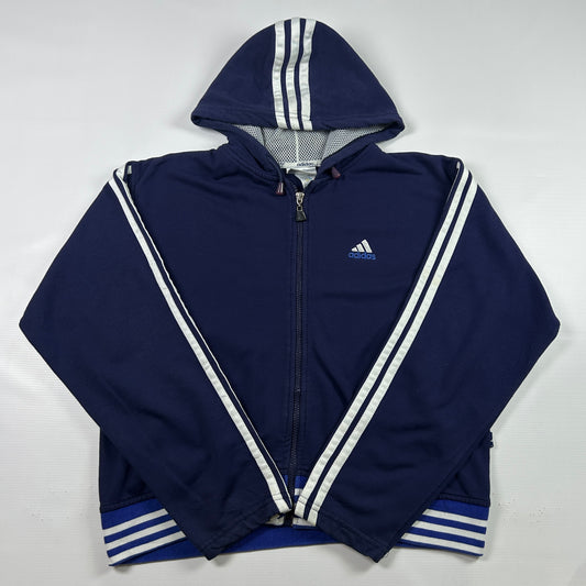 S - 1990's Adidas Navy Zip-Up Hooded Jacket Corporate Line