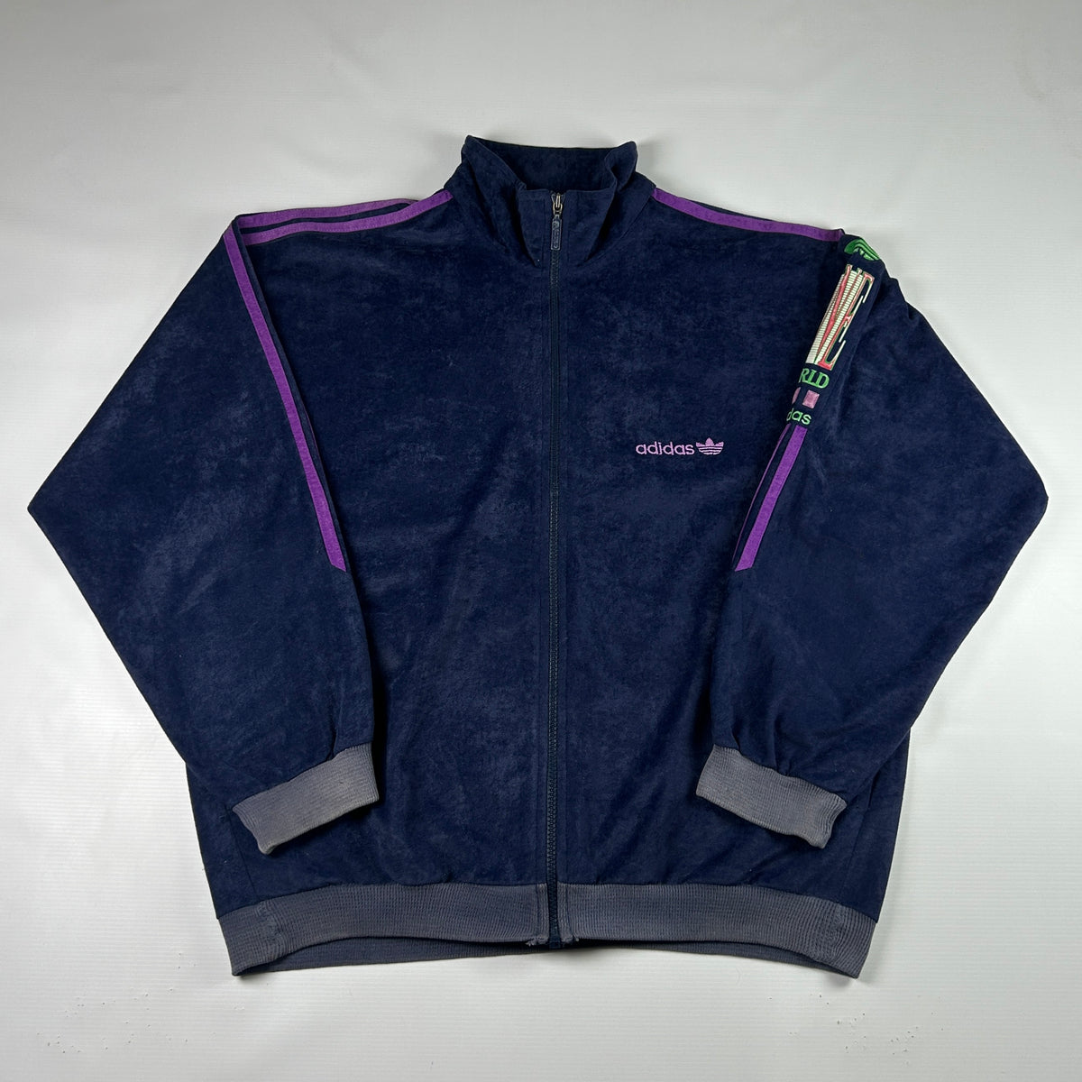 M - 1980's Adidas Vintage One World velour Track Jacket