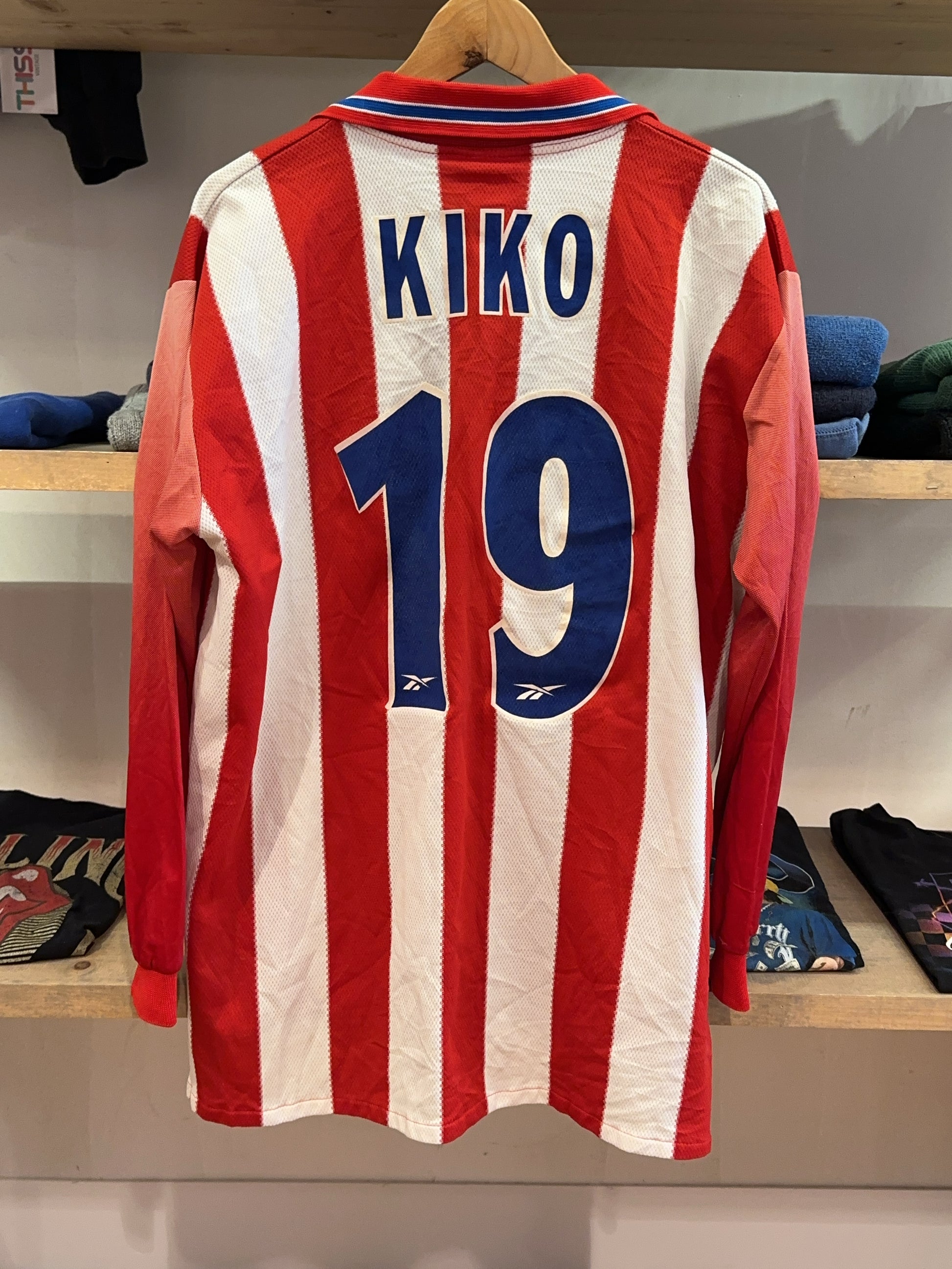 L - 1998-1999 Atlético Madrid Kiko #19 Reebok Home Football Shirt Longsleeve
