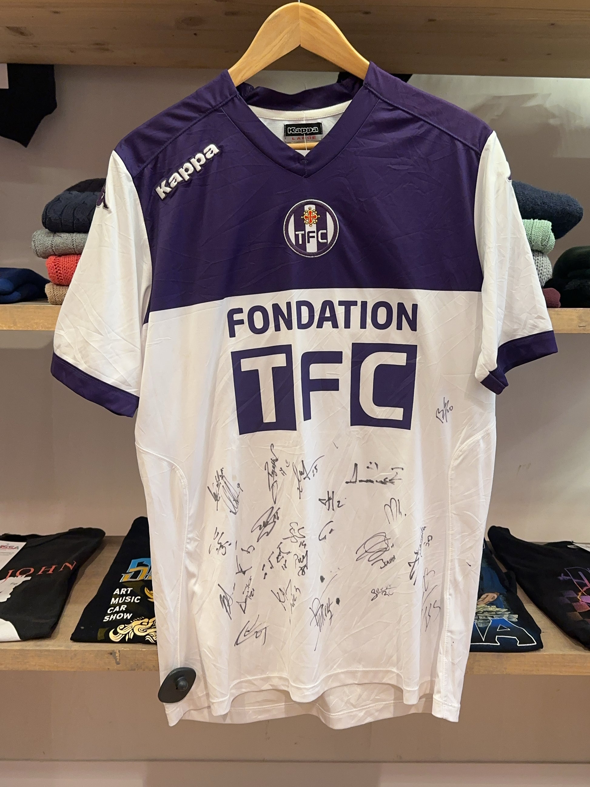 2014-2015 Toulouse FC Squad Team Signatures Kappa Away Football Shirt - L