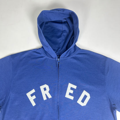 L - Vintage 1990's Fred Perry Blue Zip-Up Hooded Sweatshirt