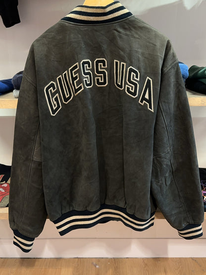 XL - Vintage 1990's Guess Jeans Genuine Leather Varsity Jacket