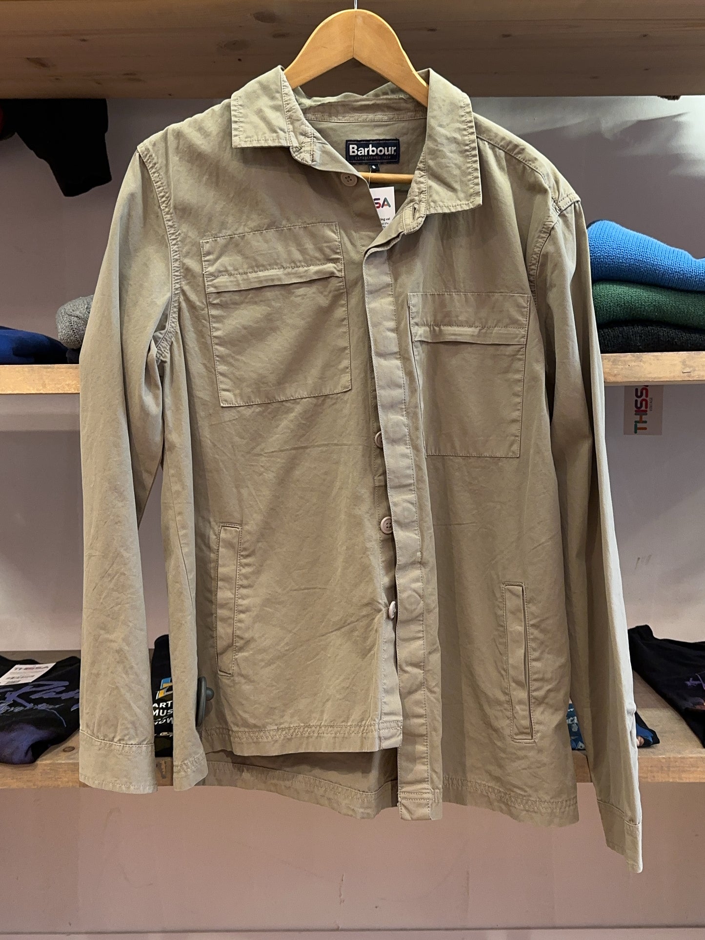 S - Barbour Beige Long-Sleeve Utility Overshirt