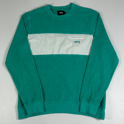 M - Stussy Teal and White Colorblock Crewneck Sweatshirt