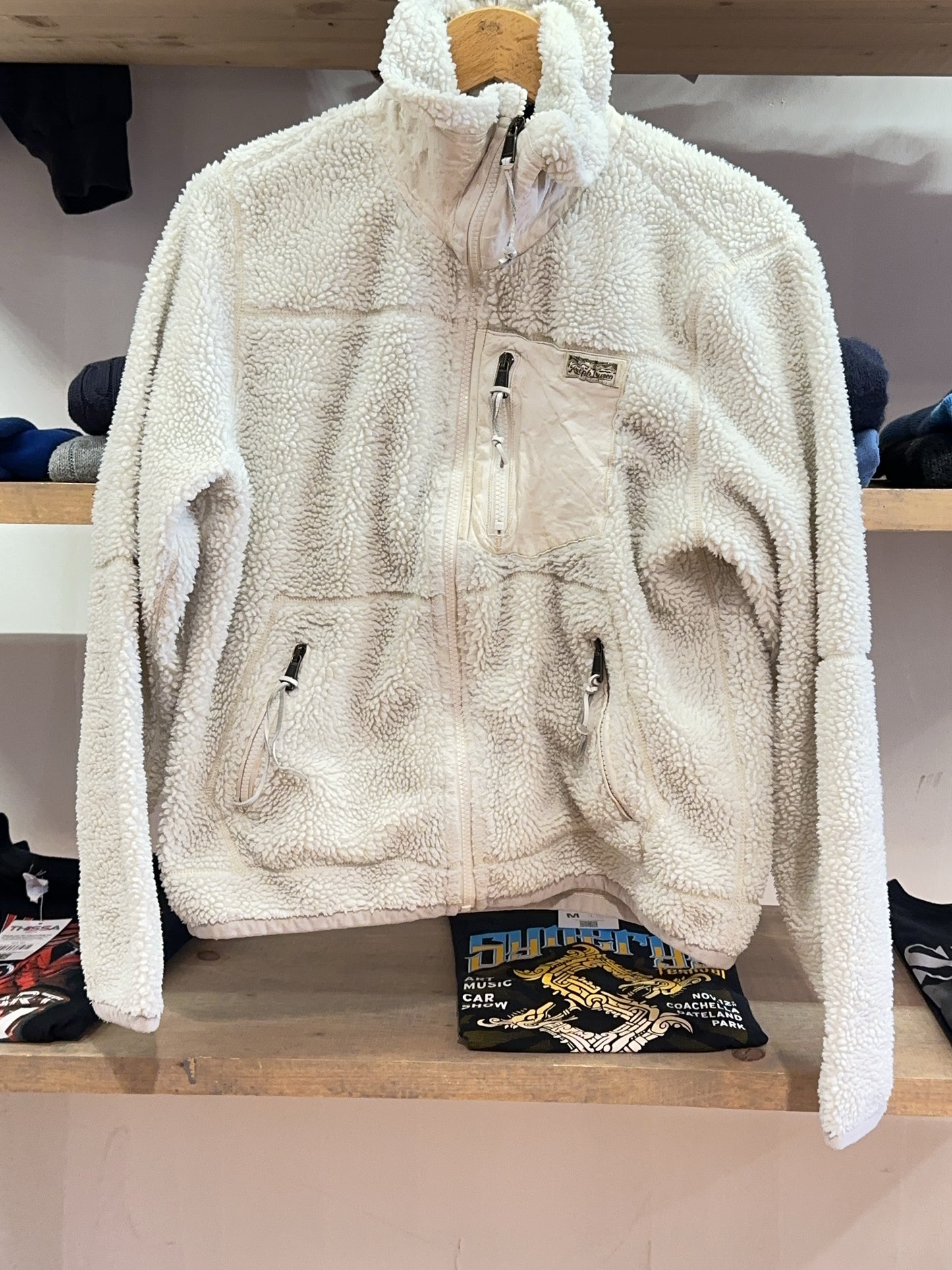XS - Vintage 1990's Ralph Lauren Leather-Trim Sherpa Fleece Jacket