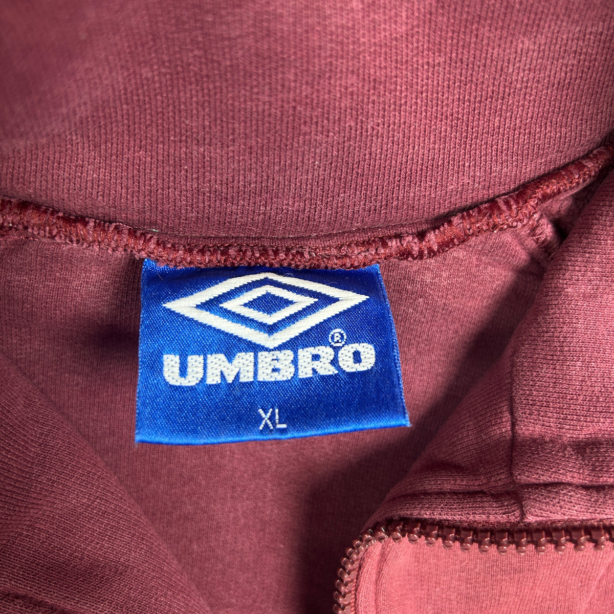 XL - Vintage 1990's Umbro TSV Schammelsdorf Burgundy Quarter-Zip Training Top