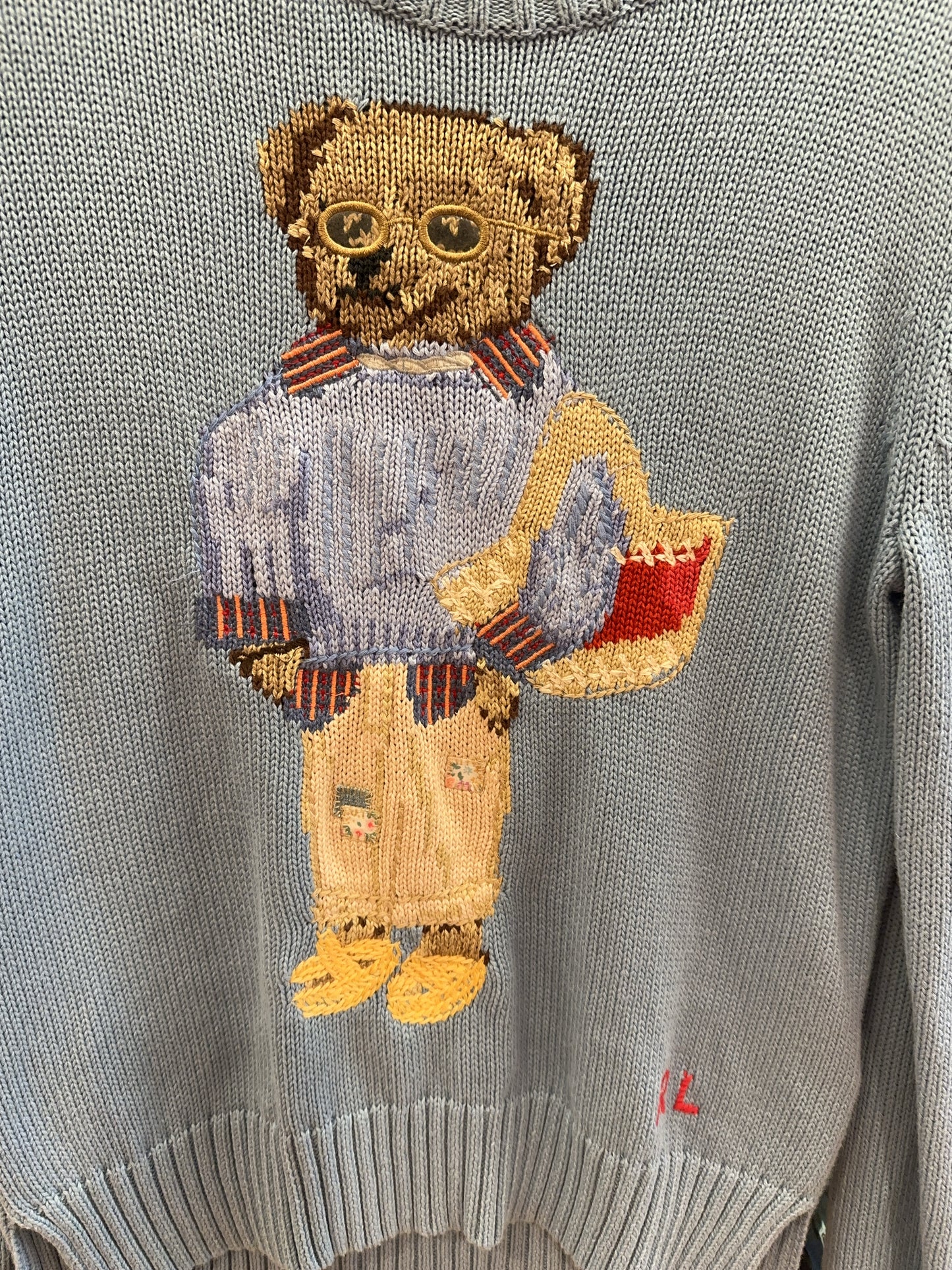 S - Polo Ralph Lauren Polo Bear Tote Cotton Knit Light Blue Sweater