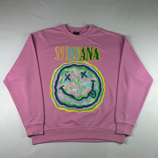 M - Nirvana Pink Graphic Crewneck Sweatshirt
