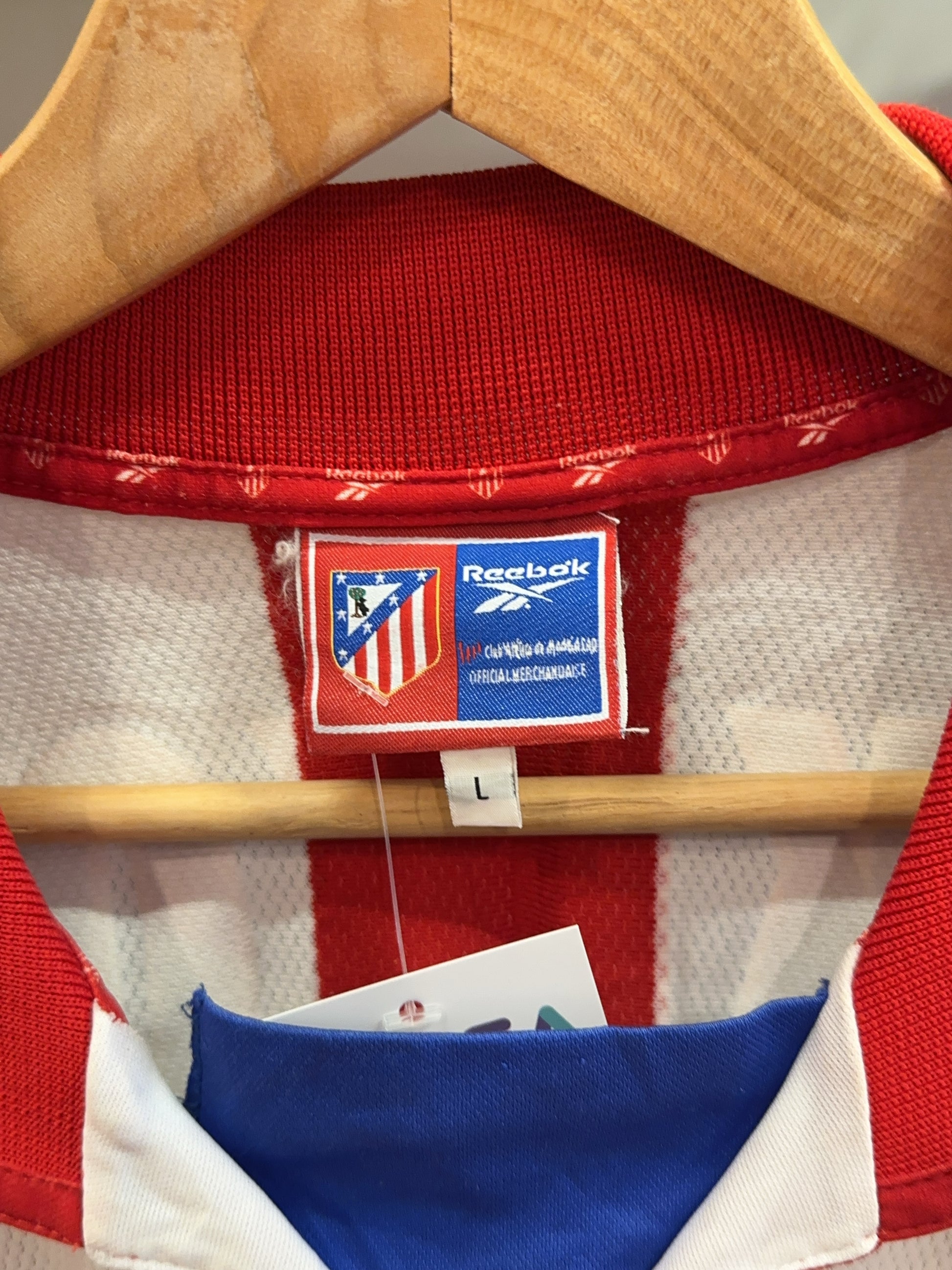 L - 1998-1999 Atlético Madrid Kiko #19 Reebok Home Football Shirt Longsleeve