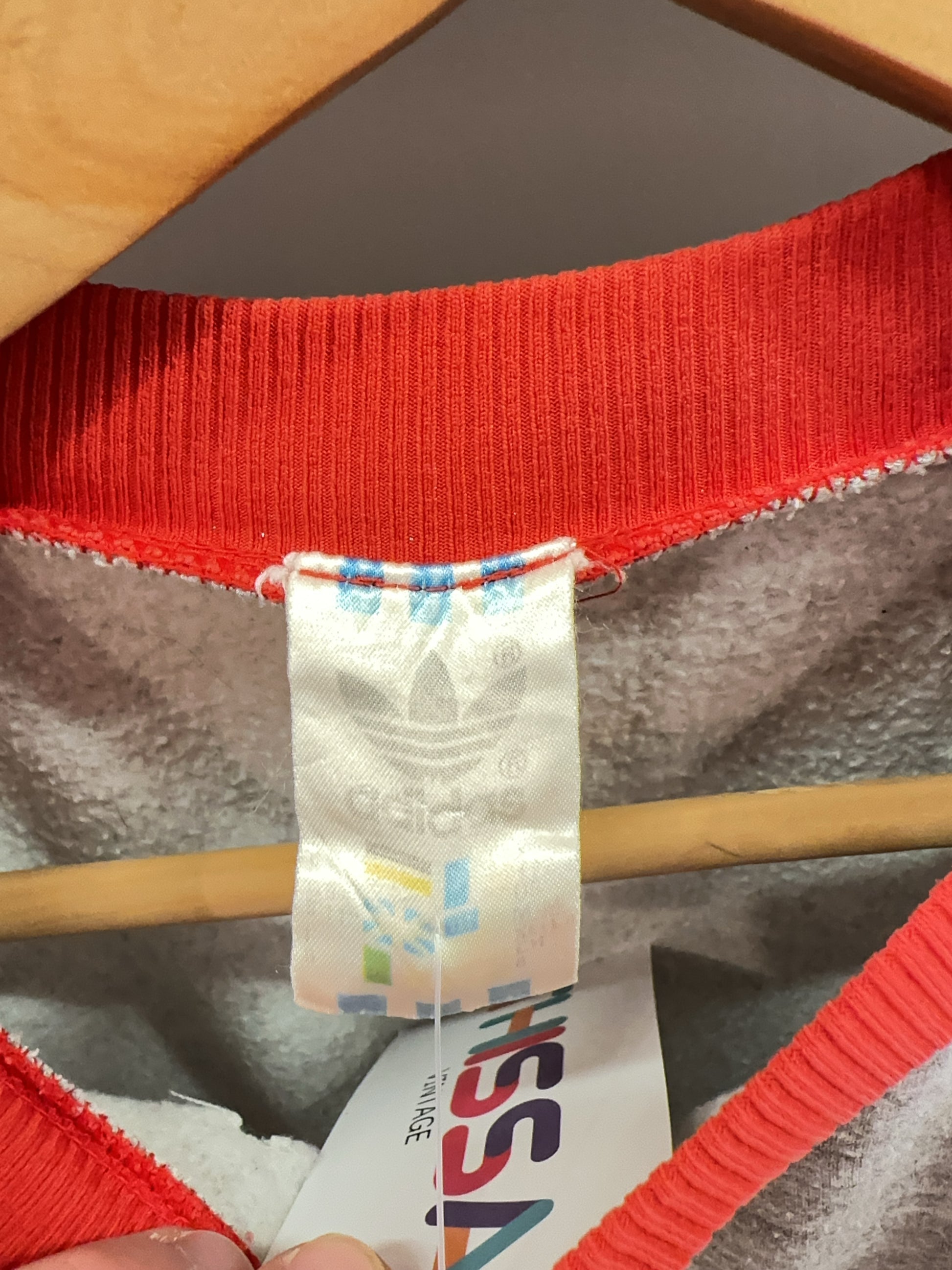 Vintage 1980s Adidas Originals Grey & Red Crewneck Sweatshirt - S