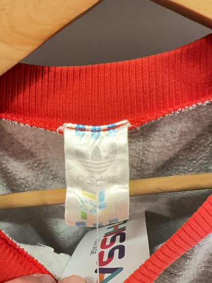 Vintage 1980s Adidas Originals Grey & Red Crewneck Sweatshirt - S