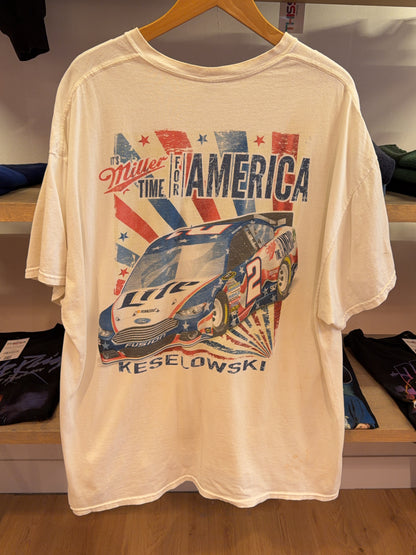 XXL - Vintage Miller Time for America Keselowski NASCAR Graphic T-Shirt