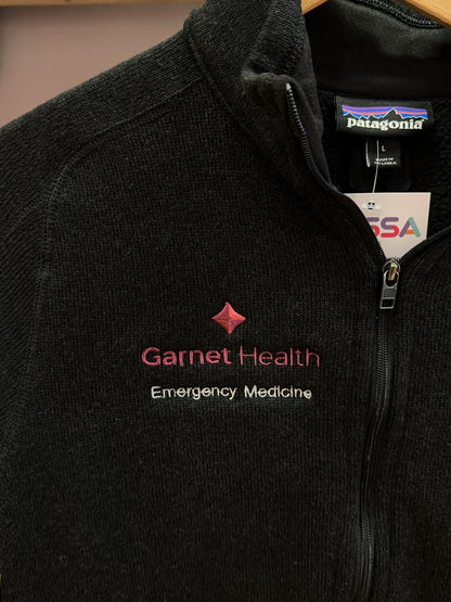 Patagonia Garnet Health Emergency Medicine Black Full-Zip Fleece Sweater Jacket - L