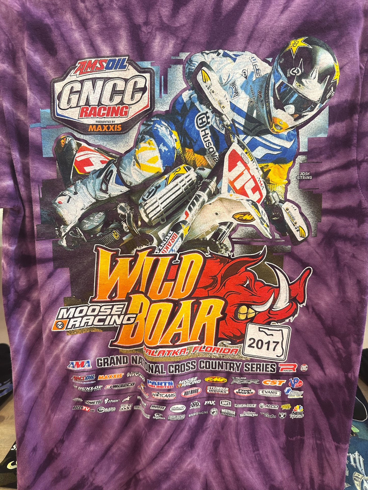 XL - Purple Tie-Dye Wild Boar Racing Graphic T-Shirt