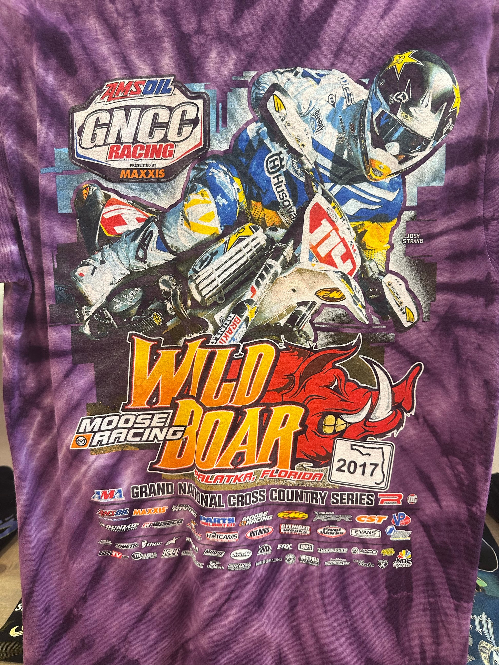 XL - Purple Tie-Dye Wild Boar Racing Graphic T-Shirt