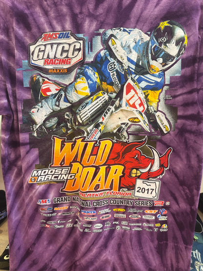 XL - Purple Tie-Dye Wild Boar Racing Graphic T-Shirt