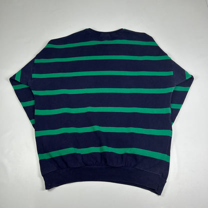 L - Vintage 1980's Lacoste Navy Green Stripe Crewneck Sweatshirt
