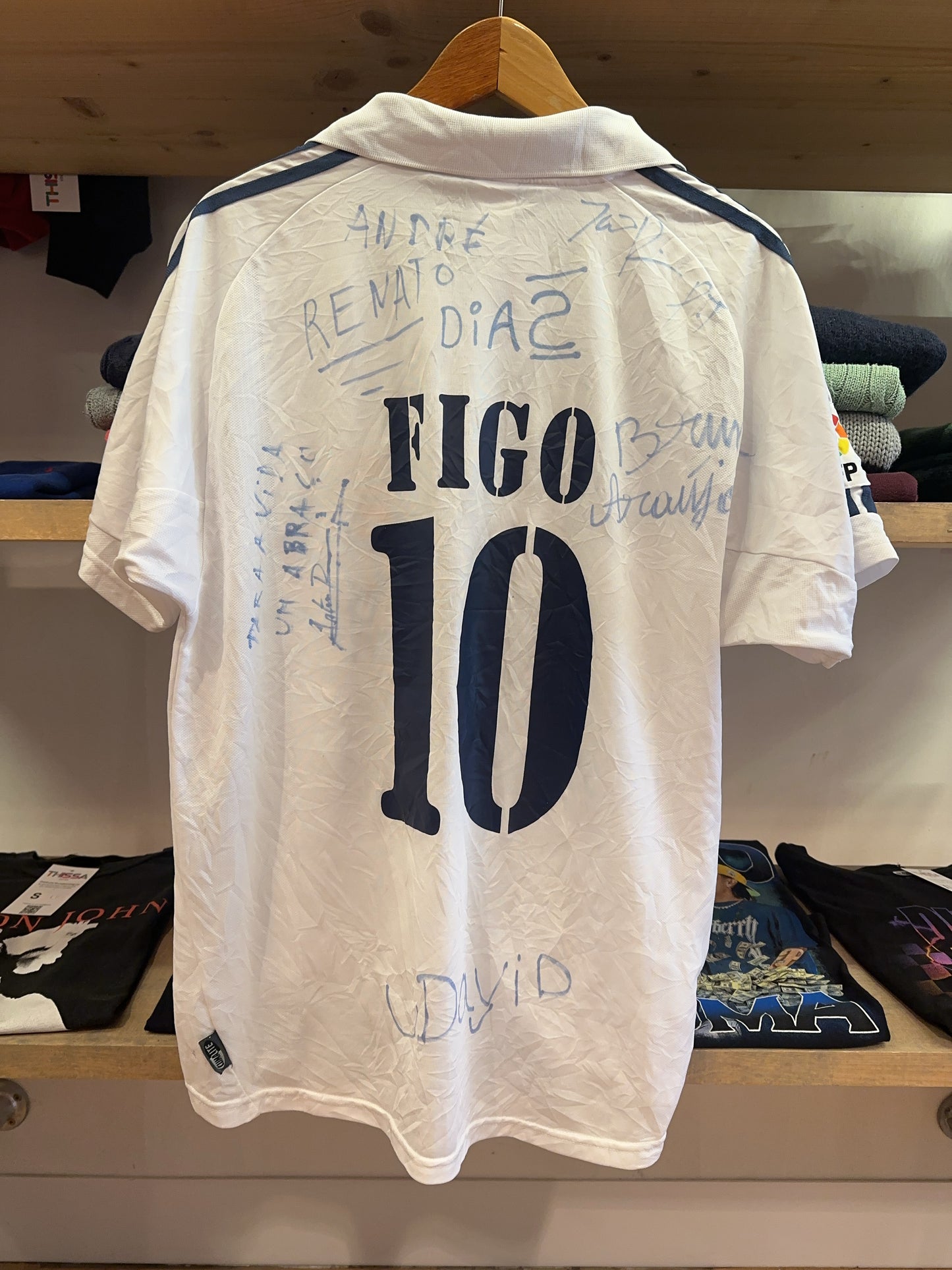 2001-02 Real Madrid Figo Signatures Adidas Home Football Shirt 10 - L