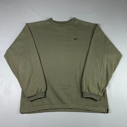 M - 2000's Nike Olive Green Long Sleeve Crewneck T-Shirt