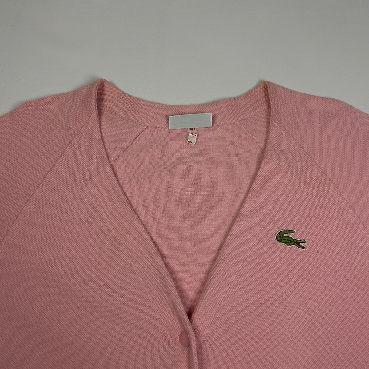 L - 1980's Lacoste Women's Pink Relaxed Fit V-neck Wool Cardigan
