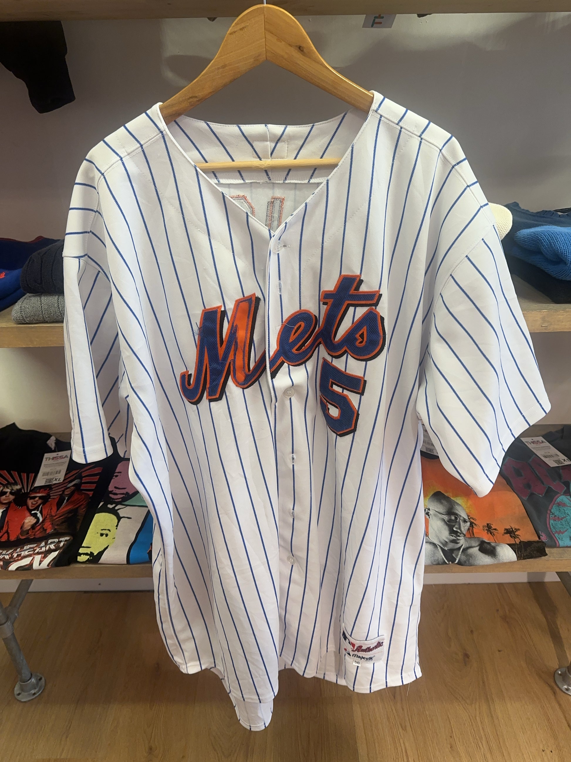 XXL - New York Mets Wright #5 Pinstripe Baseball Majestic Jersey