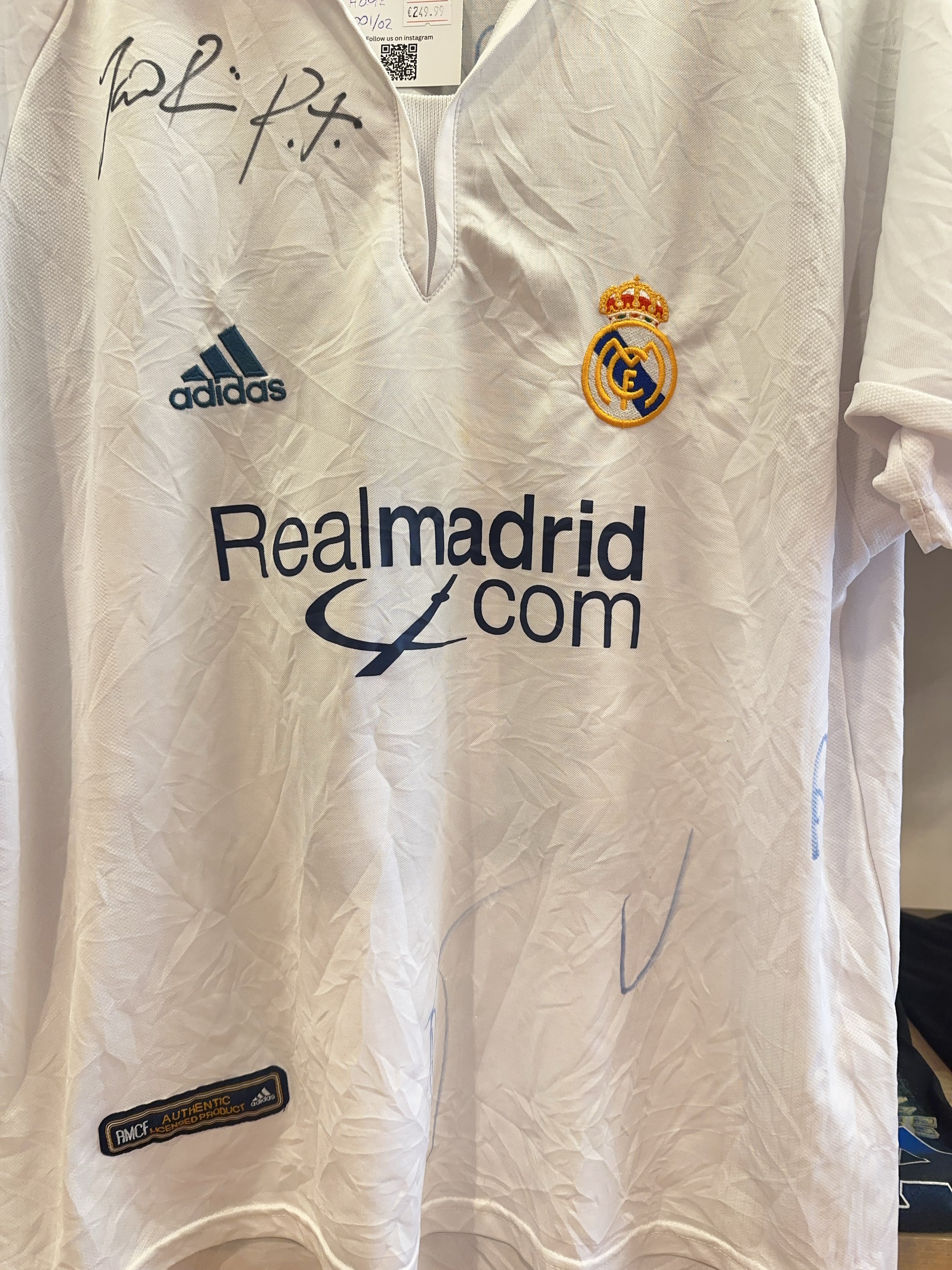 2001-02 Real Madrid Figo Signatures Adidas Home Football Shirt 10 - L